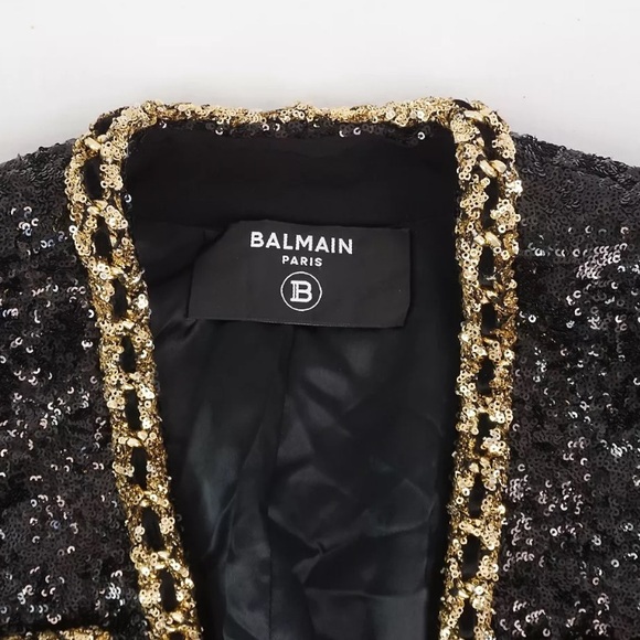 Balmain Runway Short Sequin Jacket With Decorative Golden Details In Black/Gold - Picture 5 of 11